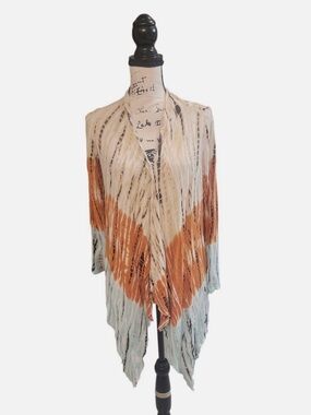 Monroe & Main Cream, Orange & Light Blue Tie-Dye Draped Cardigan size L